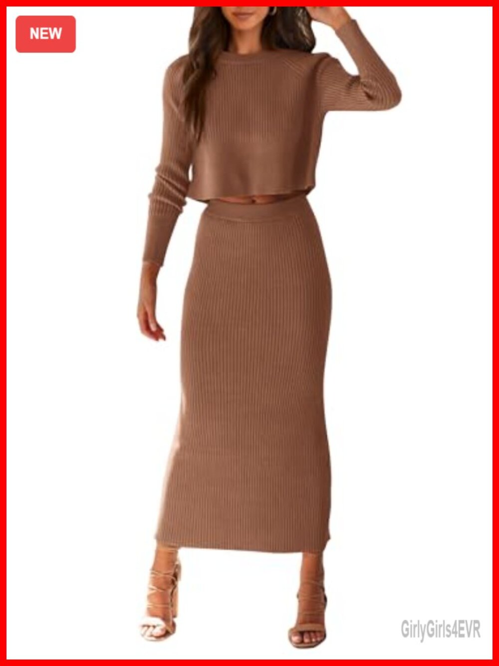 Women's 2 Piece Sweater Set Rib Knit Crop Top Maxi Bodycon Skirt
